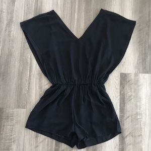Semi-formal Black V-Neck Romper with Pockets